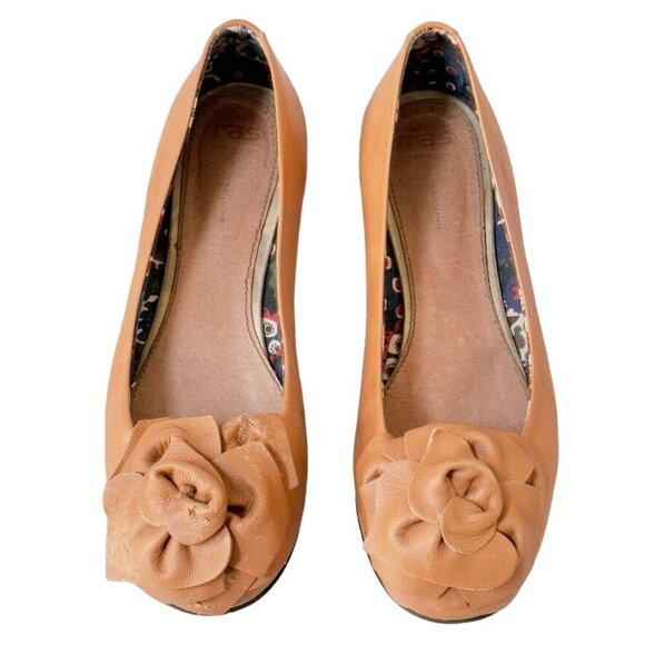 RAS Euforia Womens Tan Vintage Leather Ballet Flats Leather Rosette Size 39 US 9 - Picture 3 of 13